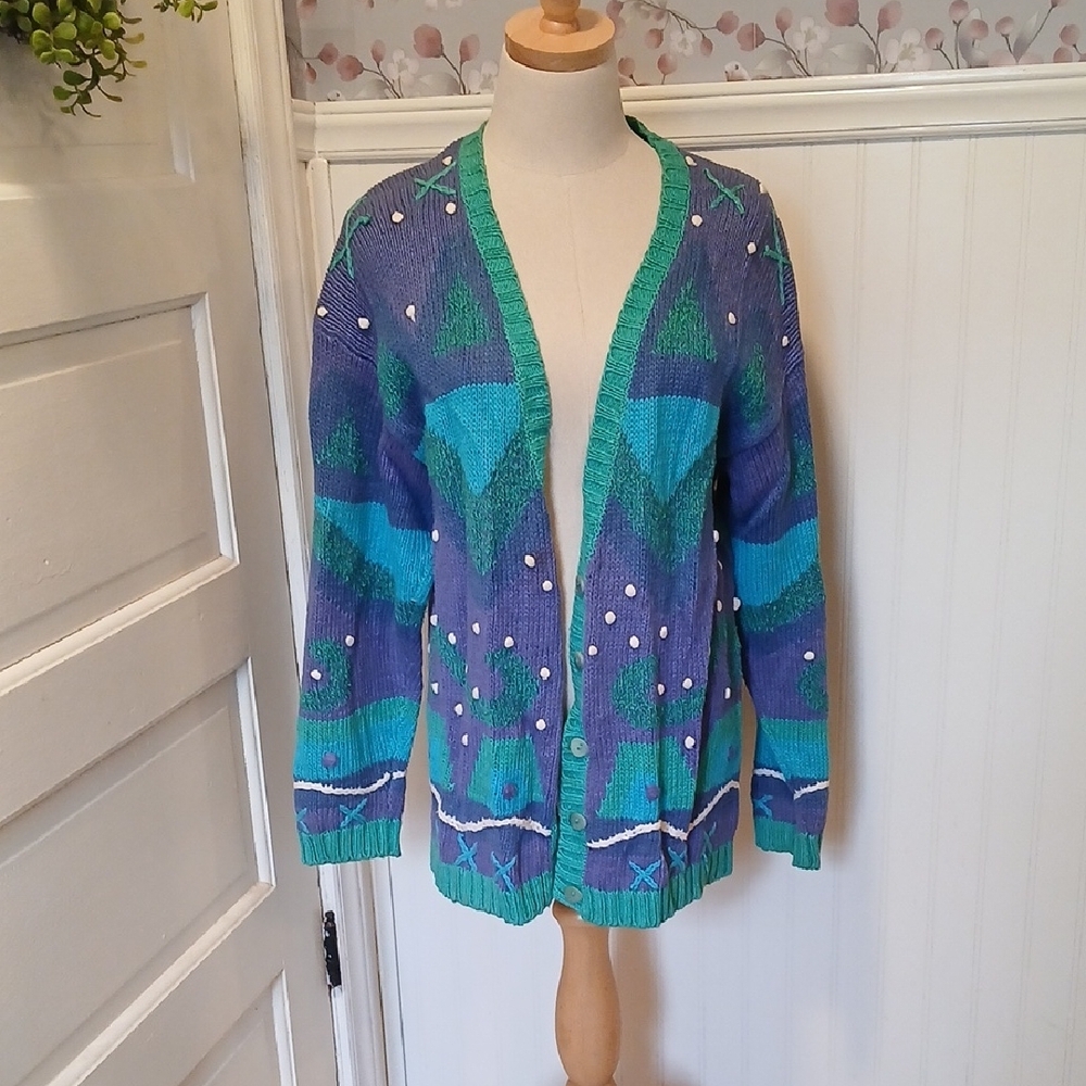 Vintage Blue and Green Cardigan